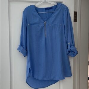 Ocean Blue Zip-Front hi-lo Blouse